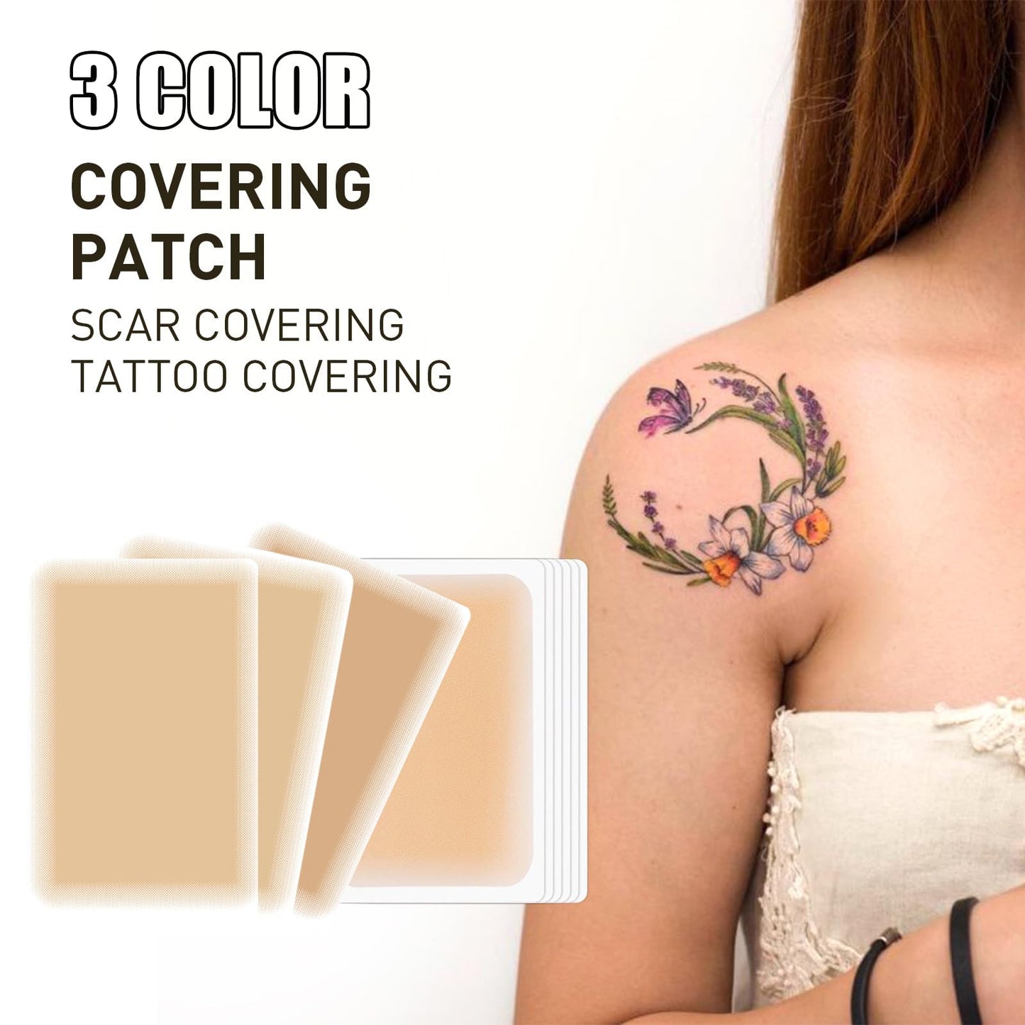 Pothenika Tattoo Cover Up Patch, 15 PCS Scar Cover Up Sticker, Waterproof Tattoo Cover Up Tape Invisible Concealer Sticker, Natural Skin Scar Cover Breathable Body Sticker, Scar Patches