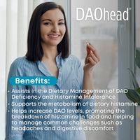 DR Healthcare - DAOhead - DAO Enzyme - Vitamins B6, B9, B12 and Caffeine - Support for Dietary Histamine Balance - 60 Capsules with Gastro-Resistant DAO Mini Tablets