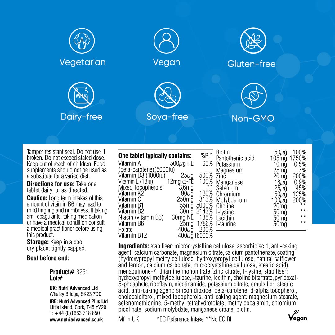 Nutri Advanced - Multi Essentials One A Day Multivitamin - Vegetarian and Vegan - 60 Tablets