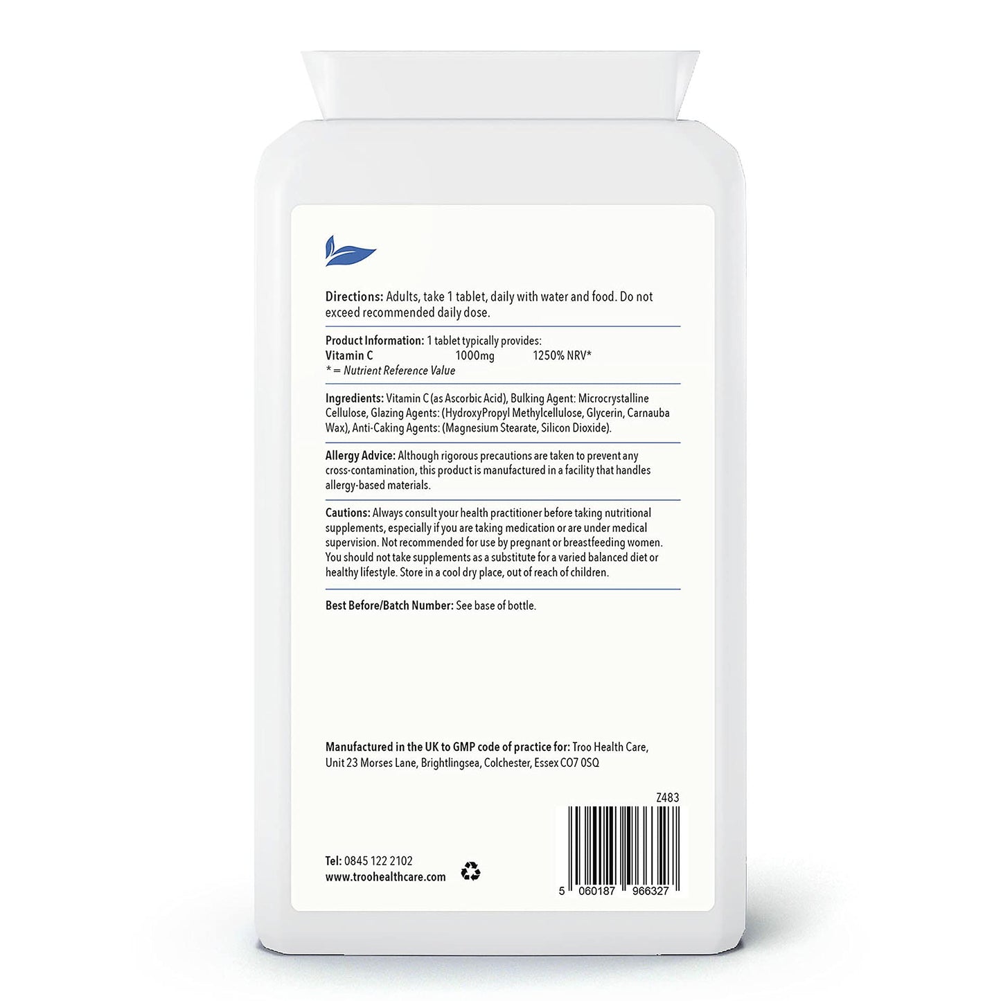 Troo Health Care Vitamin C 1000mg 120 Tablets - High Strength Daily VIT C Supplement - Easy Swallow Coating - Immune and Energy Support
