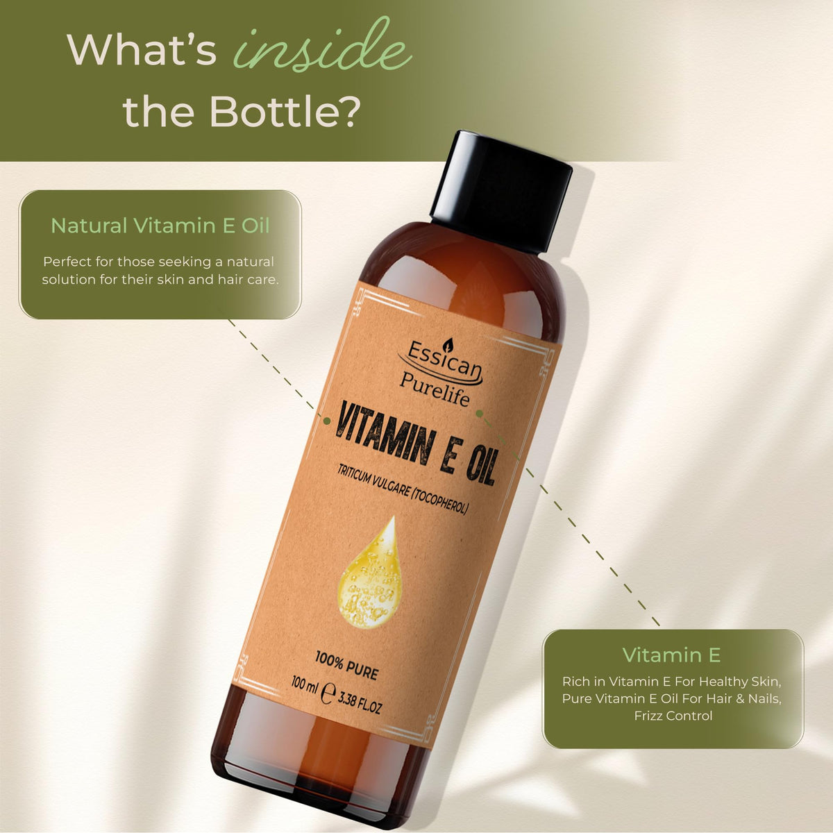 Essican Purelife Vitamin E Oil for Skin, Hair & Face Carrier Oils 100ml