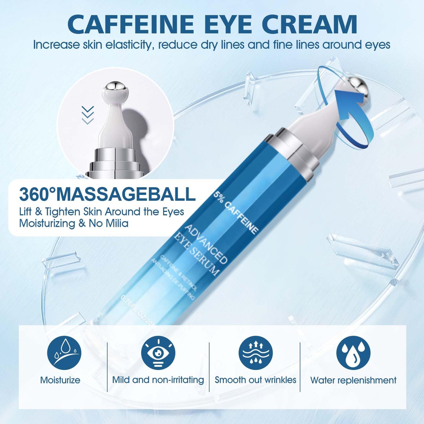 Allony Caffeine Eye Cream, Eye Cream for Dark Circles and Puffy Eyes, Eye Cream Anti Aging, Eye Bags Remover, Moisturizing, Firming and Anti-wrinkle(20ml)