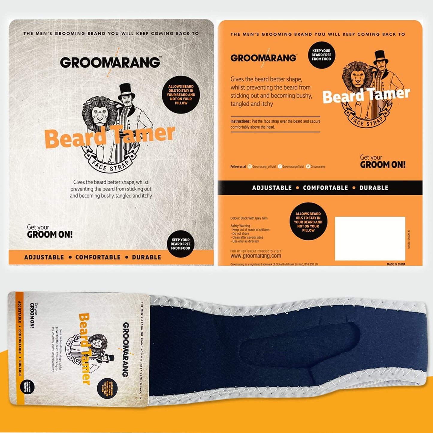 groomarang Beard Tamer Strap GROOMARANG Beard Shaper Face Strap - Prevent Bushy, Tangled, Itchy Beards and Keep Beard Oil Locked in - Black