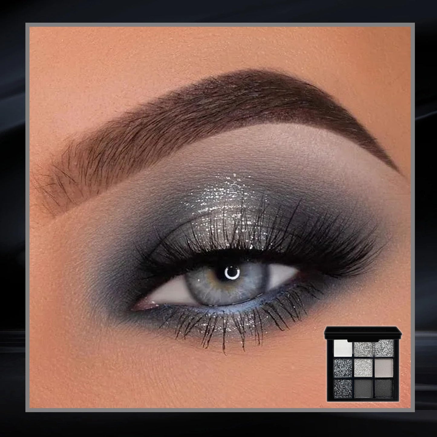 LYNTYAOU Black Smoky Eyeshadow Palette, Matte Glitter Eye Shadow Pallets, 9 Colour Grey Eye Makeup for Women, Cool Girl Eyeshadows Gothic Style, Highly Pigmented Gifts