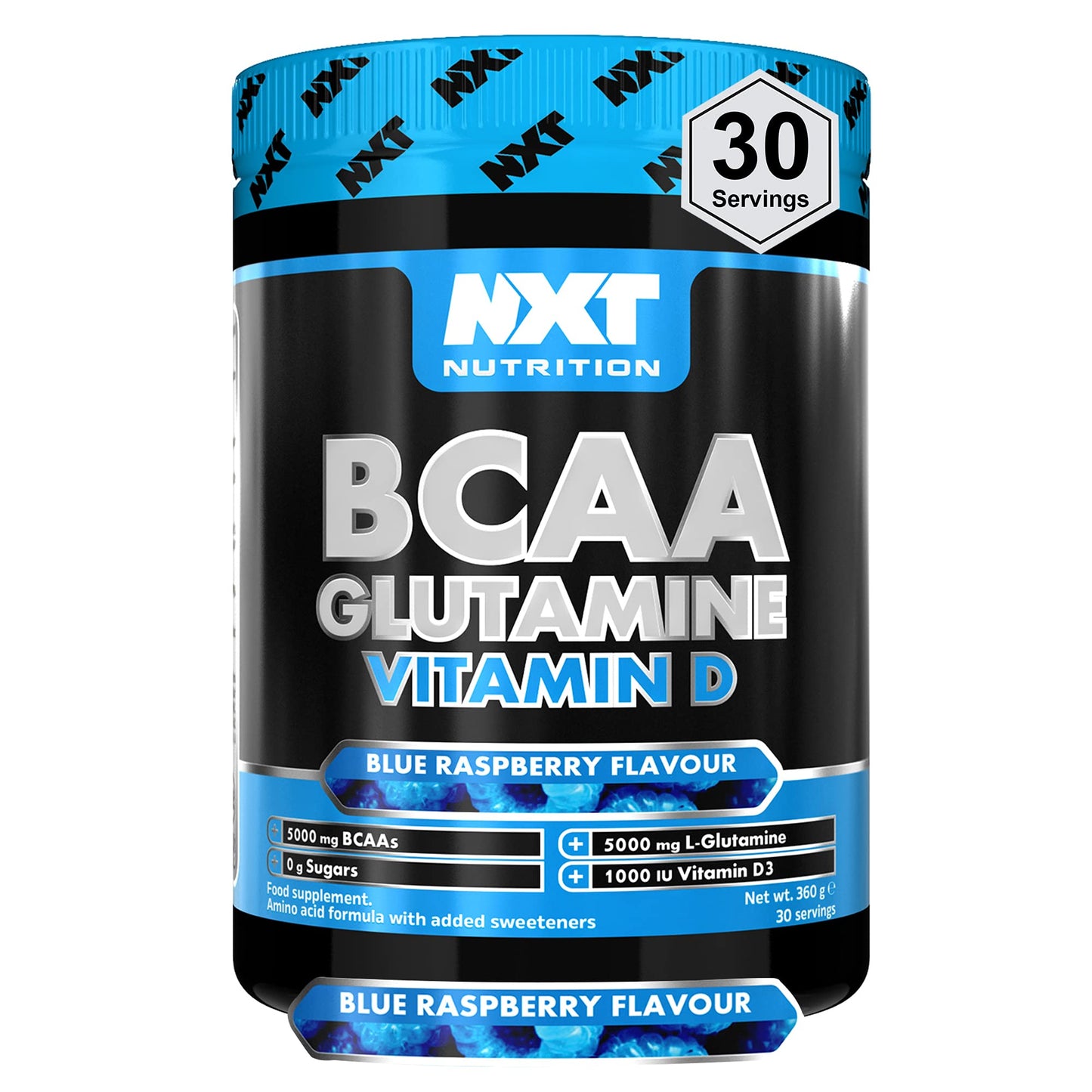 NXT Nutrition BCAA, Glutamine & Vitamin D | BCAAs Amino Acids with Vitamin D3 and L-Glutamine - for Recovery, Gut Health and Muscle Protein Synthesis | 360g - 30 Servings (Blue Raspberry)