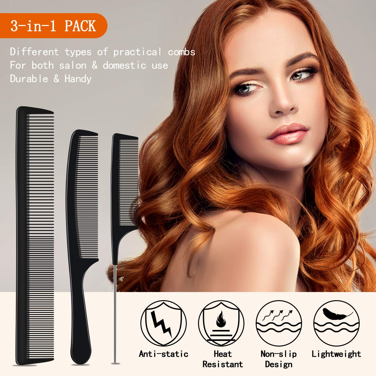 URAQT Hairdressing Combs Set, 3pcs Hair Combs Hair Brushes, Pin Tail Comb, Anti Static Fine Tooth Cutting Comb Professional Salon Styling Comb