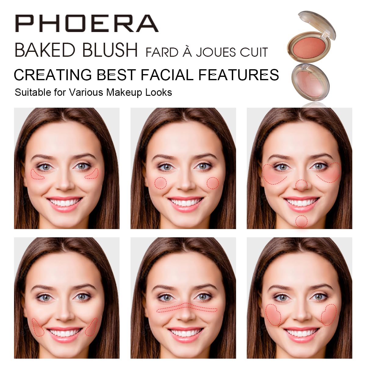 Phoera Baked Powder Blush – Richly Pigmented & Buildable, Multi-Tonal Mineral Blush for a Youthful Glow, Satin & Shimmery Shades, Available in 6 Shades (205 Sunset, One Size)