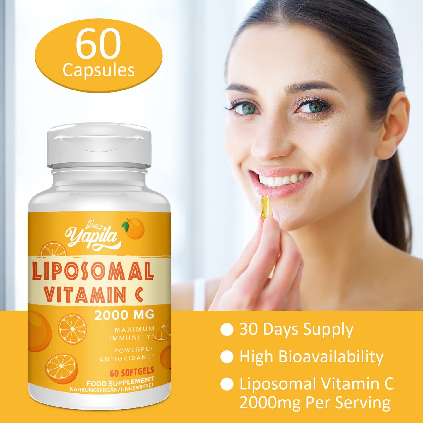 Liposomal Vitamin C Capsules 2000mg(2 Pack), Maximum Absorption, High dose VIT C, Ascorbic Acid, Antioxidant Supplement, Soy-Free, Non-GMO