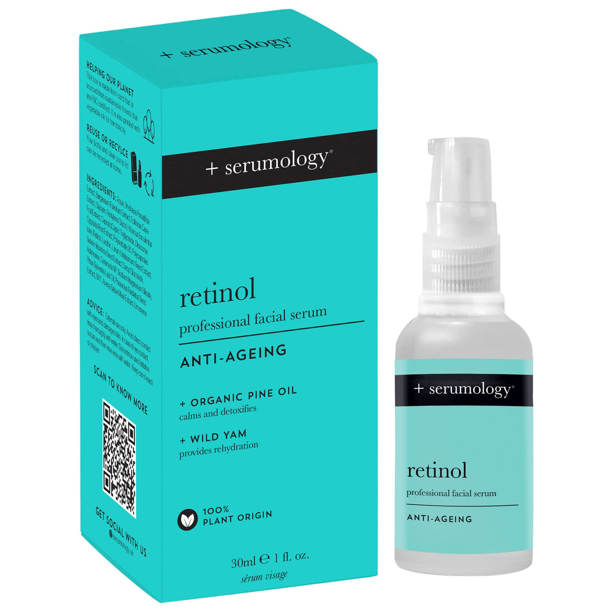 SERUMOLOGY RETINOL Professional Face Serum 30ml, 100% Plant Based Natural Skincare Anti-Ageing Serum