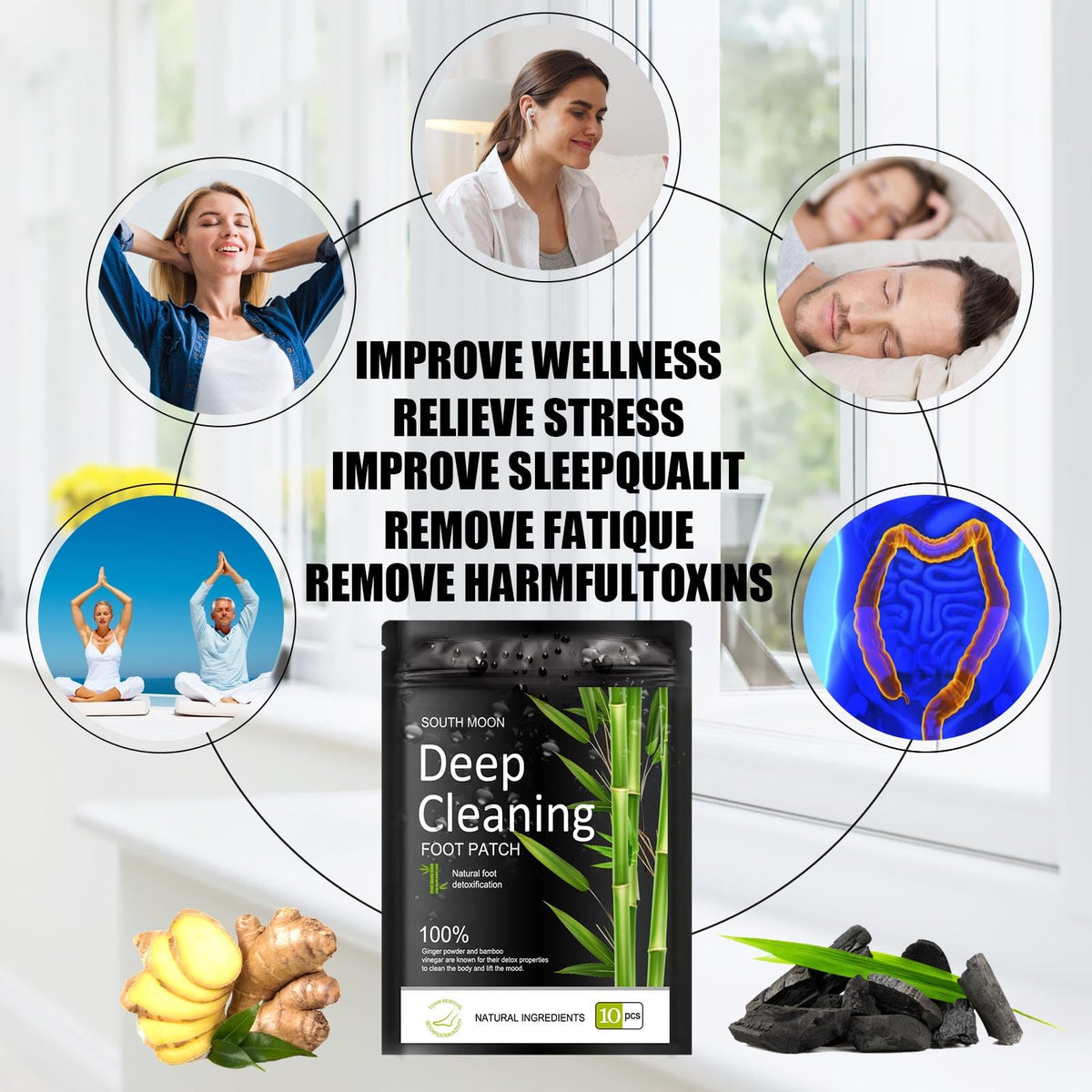 GWAWG 30PCS Detox Foot Patches,Deep Cleansing Detox Foot Pads to Remove Body Toxins with Bamboos and Ginger Powder for Stress Relief, Deep Sleep and Enhance Blood Sleep Aid