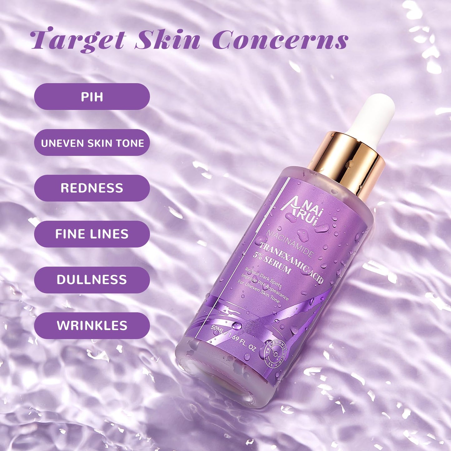 ANAI RUI ANAiRUi 5% Tranexamic Acid Serum 50 ml, Dark Spot Correcting Serum with Tranexamic Acid + Hyaluronic Acid + Niacinamide, Targets Hyperpigmentation, Even Skin Tone