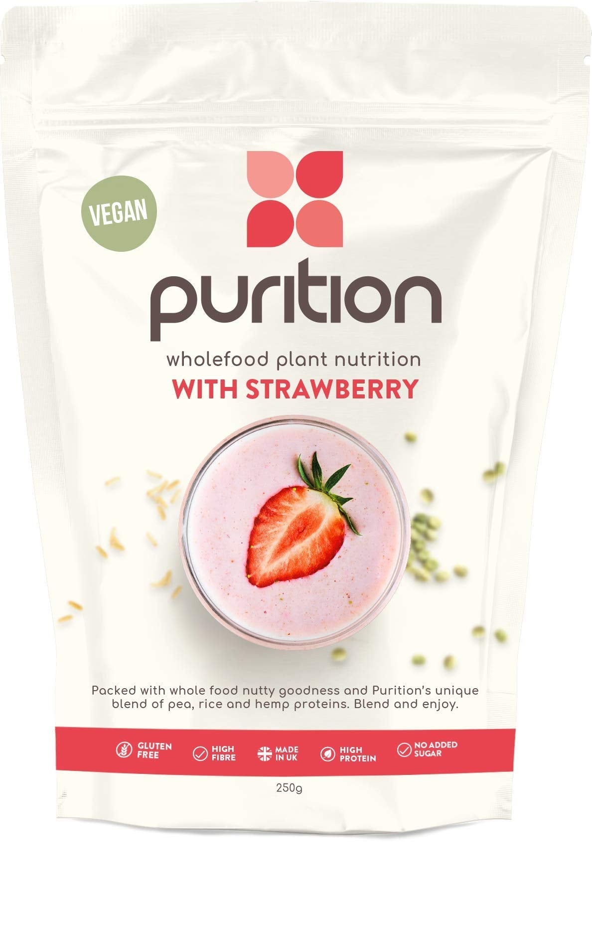 Purition Vegan Strawberry Dairy Free Natural Protein Powder for Keto Diet Shakes and Meal Replacements Shakes - 250g