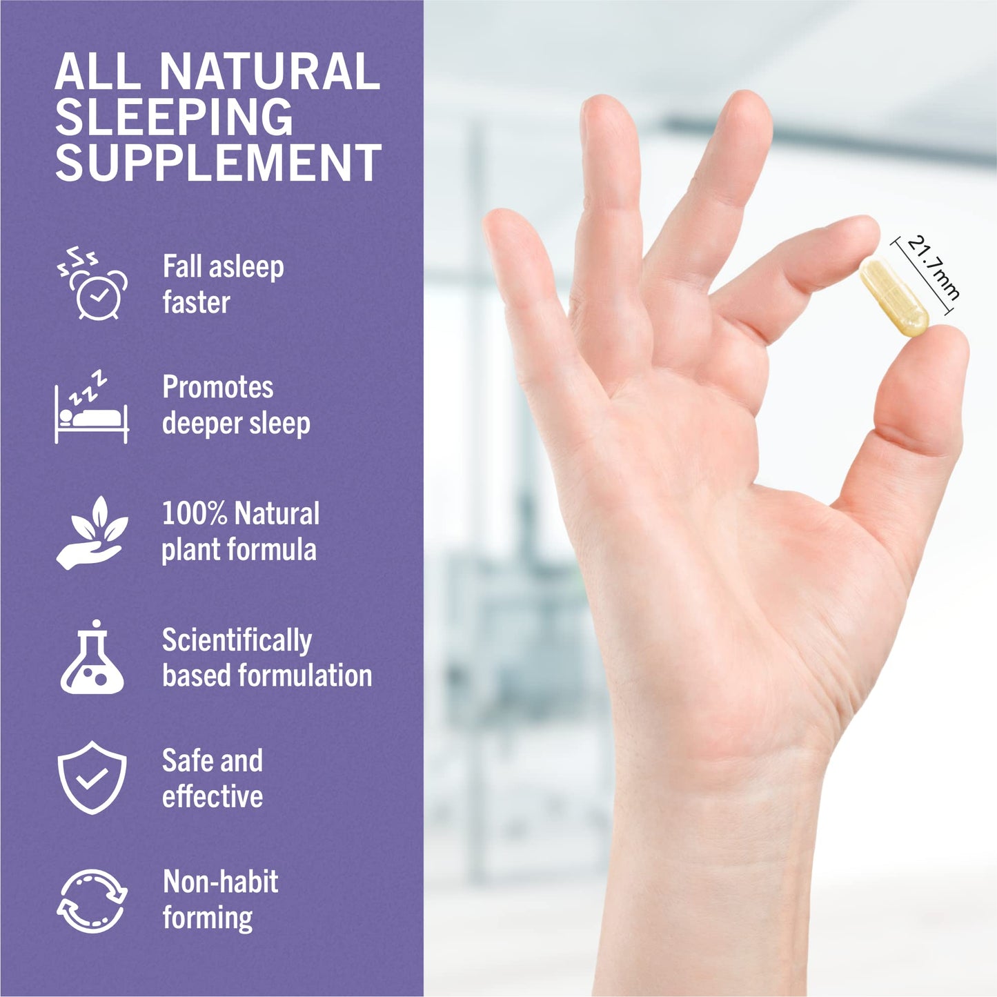 Overnight Rest Sleep Supplement with Lemon Balm Extract, Magnesium and More, Natural Vegan Sleep Support Supplement for Adults for Relaxation and Deep Restful Sleep, 90 Capsules