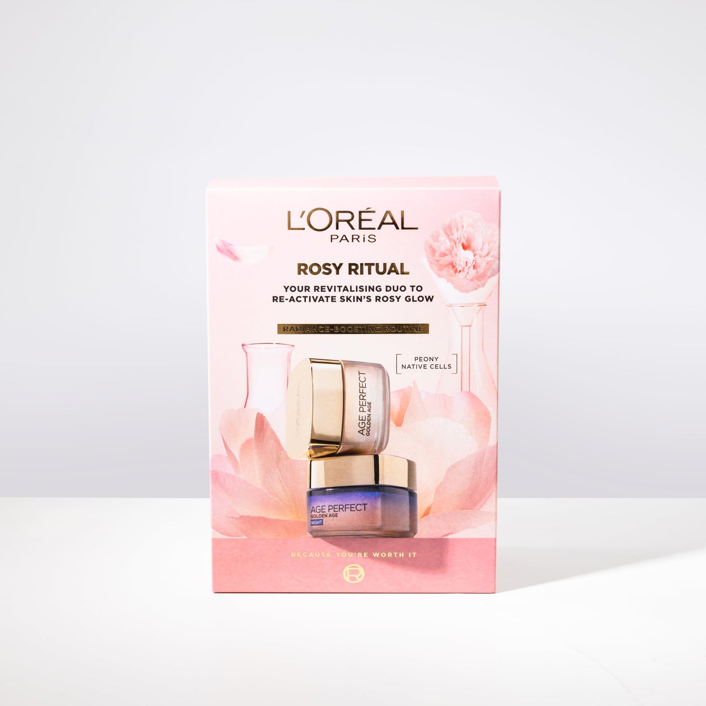 L'Oreal Paris Rosy Glow Ritual Giftset; Day and Night Moisturiser to Deeply Moisturise, Formulated with Peony Native Cells + Calcium B3, Rosy Fortifying Day Cream & Night Cream, Day & Night Routine