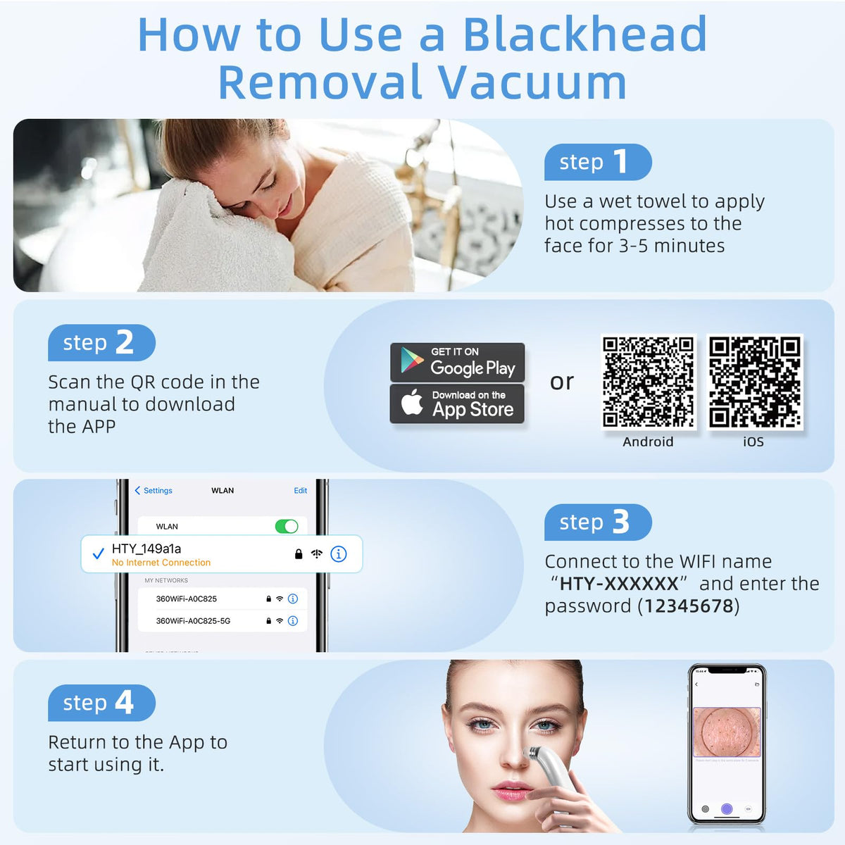 GUPAY Blackhead Remover Vacuum, Pore Vacuum with 1080p HD Camera Visible Facial Pore Cleanser with 4 Suction Heads, 5 Suction Power for Pimple Acne Whitehead Deep Cleansing Remover Tool