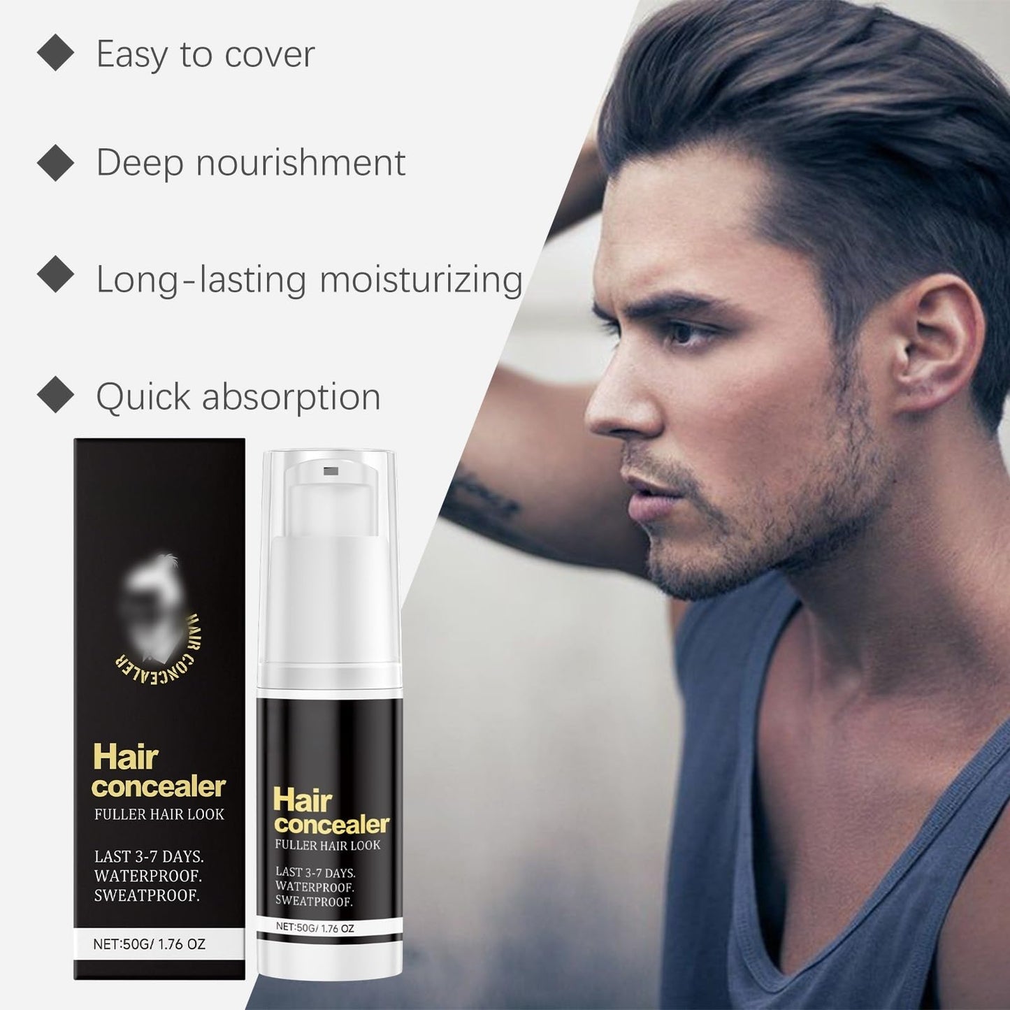Hair Concealer,Hair Loss Concealer,Root Touch Up Hair Color,Water & Sweat Resistant Hair Loss Con-cealer,Easily Cover Loose Ha-ir,R-oot Cover Up,Ha-ir Root Touch Up,H-air Fibers for Men,Root Co-ver Up