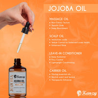 KANZY HAIR AND BEAUTY Kanzy Jojoba Oil Cold Pressed 50ml - 100% Pure Jojoba Oil for Hair, Nails, Eyelash & Eyebrow Growth - Vegan & Cruelty-Free for Skin, Face & Body as Carrier, Massage Oil