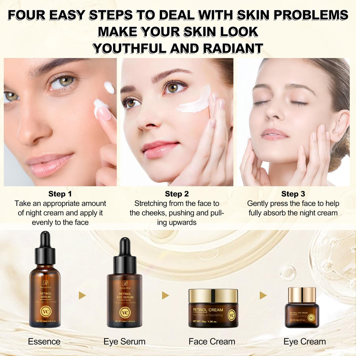 OKADY O'KADY Retinol Skincare Set,Anti Aging Skincare Routine Kit with Retinol Facial Essence, Eye Essence, Face Cream,Eye Cream,Facial Kit for Glowing Skin for Women with Valentine,Birthday,Halloween