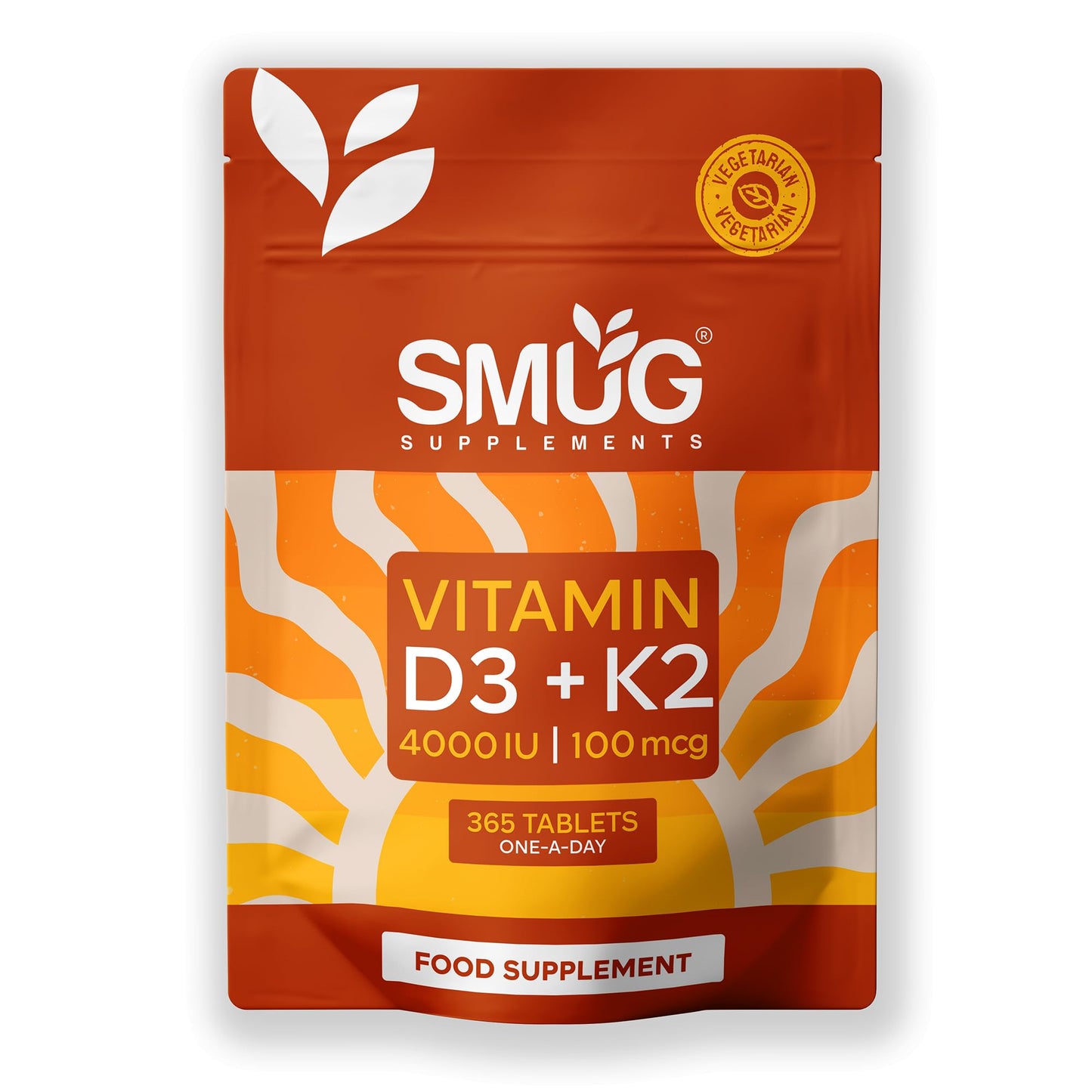 SMUG Supplements Vitamin D3 4000iu & Vitamin K2 100ug MK-7-365 Britsh Made Tablets - Supports Immune System - Promotes Healthy Bones - Vegetarian- for Men and Women