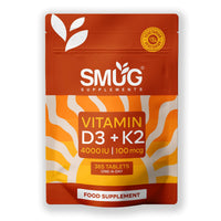 SMUG Supplements Vitamin D3 4000iu & Vitamin K2 100ug MK-7-365 Britsh Made Tablets - Supports Immune System - Promotes Healthy Bones - Vegetarian- for Men and Women