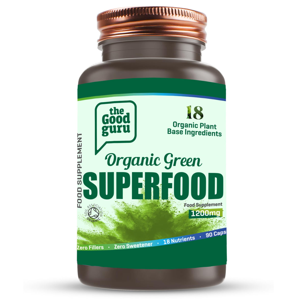 The Good Guru Organic Green Superfood Supplement Capsules - 90 Capsules with 18 Nutritious Ingredients