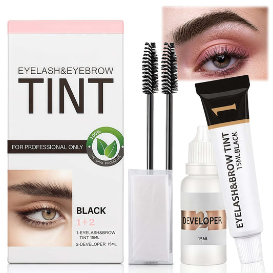 AuraAnge Eyebrow & Eyelash Tint Kit, Black Eyebrow Dye, Semi-Permanent Eyelash Tint, Volume Lashes & Full Brows Last 4 Weeks, Fast & Easy Application with All Tools, Sensitive Skin Friendly, 30ml