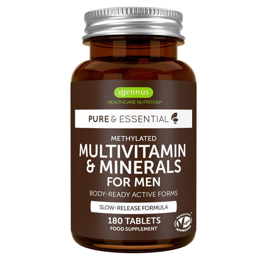 Methylated Men's Multivitamin, MTHFR Supplement with Active B-Vitamins, Enhanced with Lycopene, Zinc & Vitamin D3, Clean Ingredients, Slow Release, Energy & Heart Health, 180 Vegan Tablet