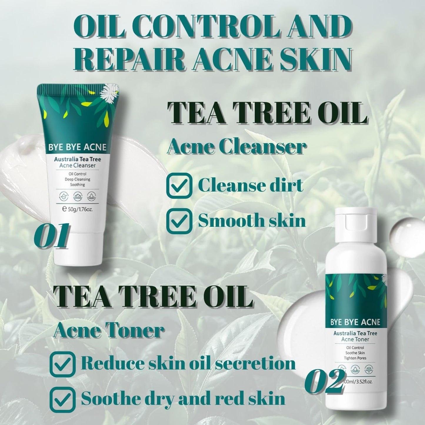Tea Tree Acne Skincare Set for Teenage Girls & Women - Facial Kit with Cleanser, Toner, Serum, Cream & Gel - Acne Treatment, Oil Control & Pore Minimising - Beauty Gift Set for Women