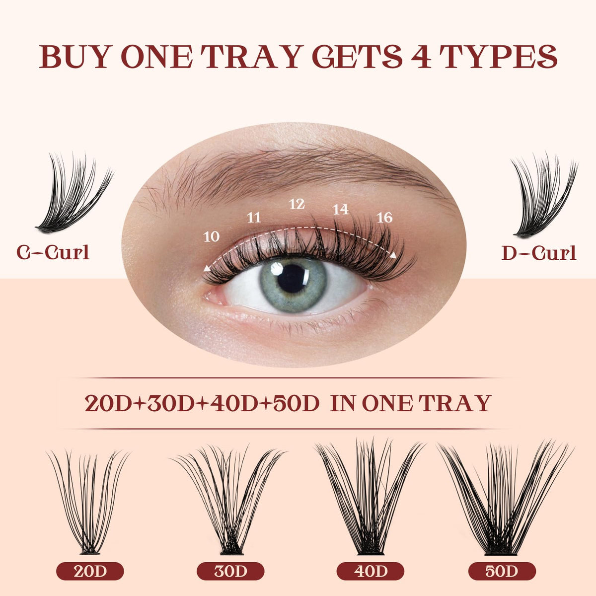 Higu clace Individual Lashes, 280pcs Lash Clusters Extensions D Curl Mix10-16mm 20D 30D 40D 50D Cluster Eyelashes Reusable Soft Wispy DIY Natural Lash Extension at Home - D Curl Mix10-16mm