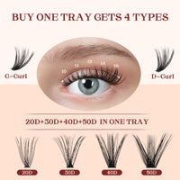 Higu clace Individual Lashes, 280pcs Lash Clusters Extensions D Curl Mix10-16mm 20D 30D 40D 50D Cluster Eyelashes Reusable Soft Wispy DIY Natural Lash Extension at Home - D Curl Mix10-16mm