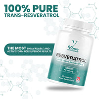 Vinco Supplements Vinco Resveratrol 1000mg, 60 Capsules - 100% Pure Trans-Resveratrol Supplement for Cellular Health and Cardiovascular Wellness - Non-GMO & Gluten Free - Made in The UK