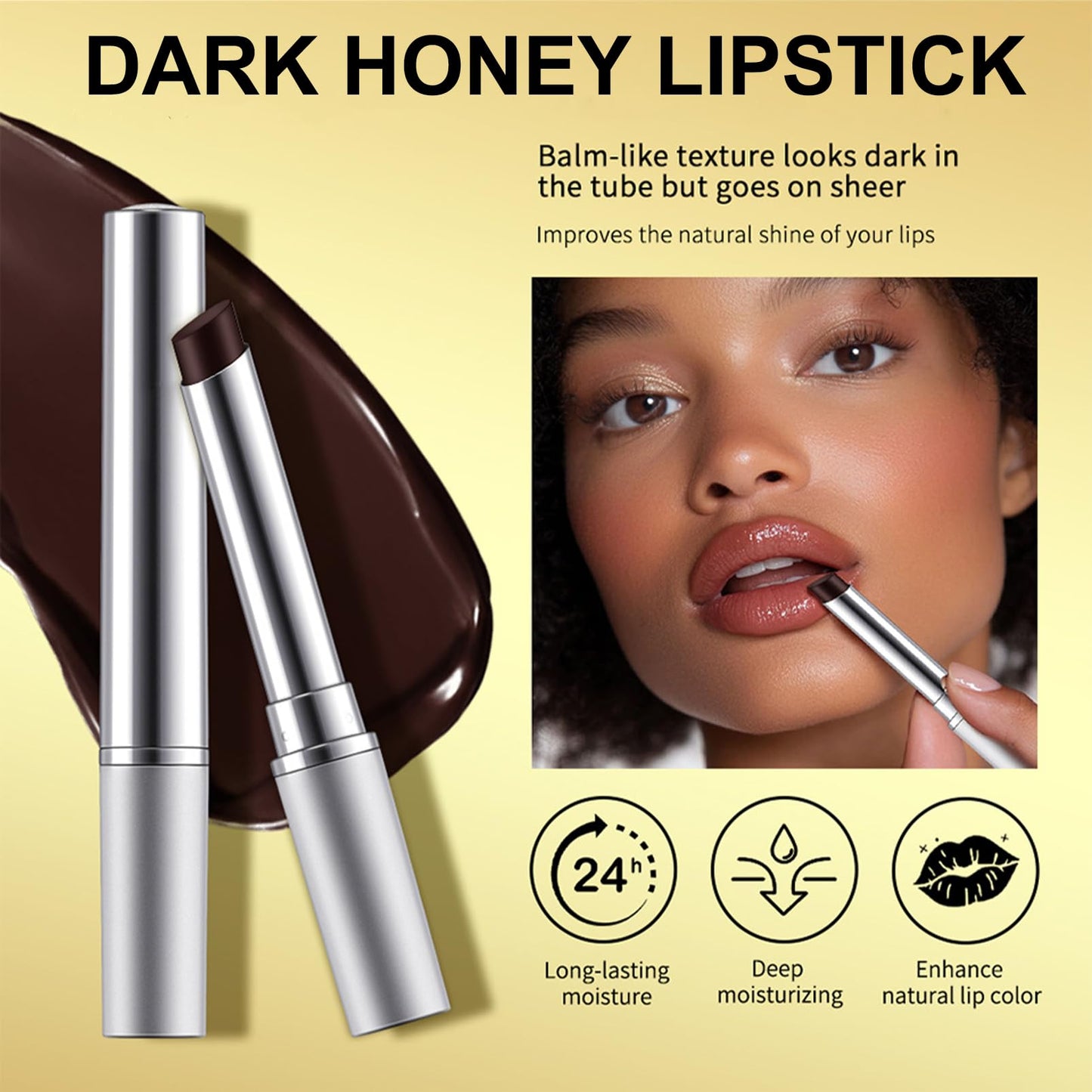ISBEAUSOLS Dark Honey Lip Balm - Tinted Lip Balm - Long-Lasting Moisturising Lip Products - Lip Care For Repairing Lip Lines And Prevents Dry Cracked - Holiday Essentials For Women - Color Organic Lip Balm