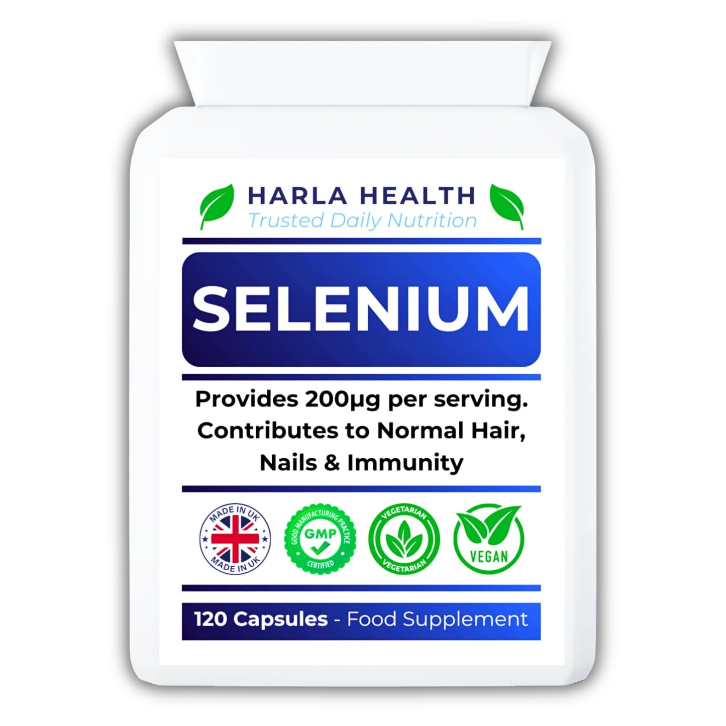 Harla Health Selenium 200µg – 120 Vegan Capsules (4-Month Supply) | Immune System, Thyroid Function & Antioxidant Support | UK Made, GMP Certified