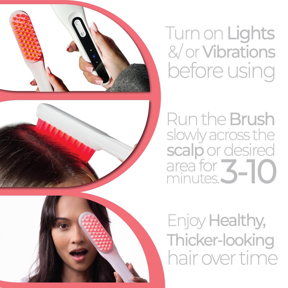 StylPro STYLPRO Red Light Hair Brush Comb, Encourages Hair Growth, Stimulates Hair Follicle, Aids in Hair Repair, 49x 655nm LEDs, Ergonomic Flexible Bristles, Rechargeable, Sonic Scalp Massage