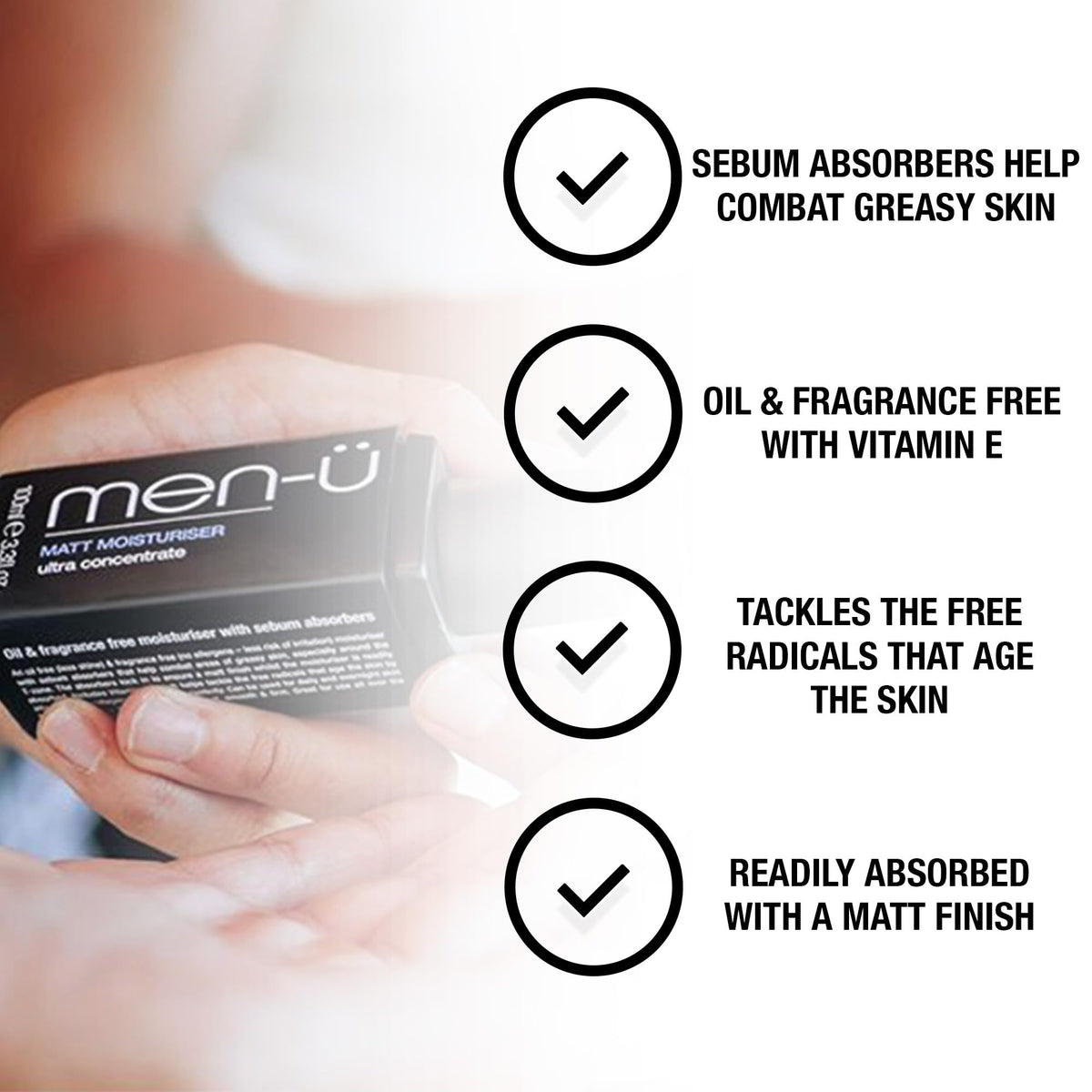 men-ü men-u MATT FACE MOISTURISER BUDDY TUBE 15ml, up to 20 applications, Ultra-Concentrate Mens Moisturiser, Use on the Face and Neck for Matt, Smooth & Firm Surface