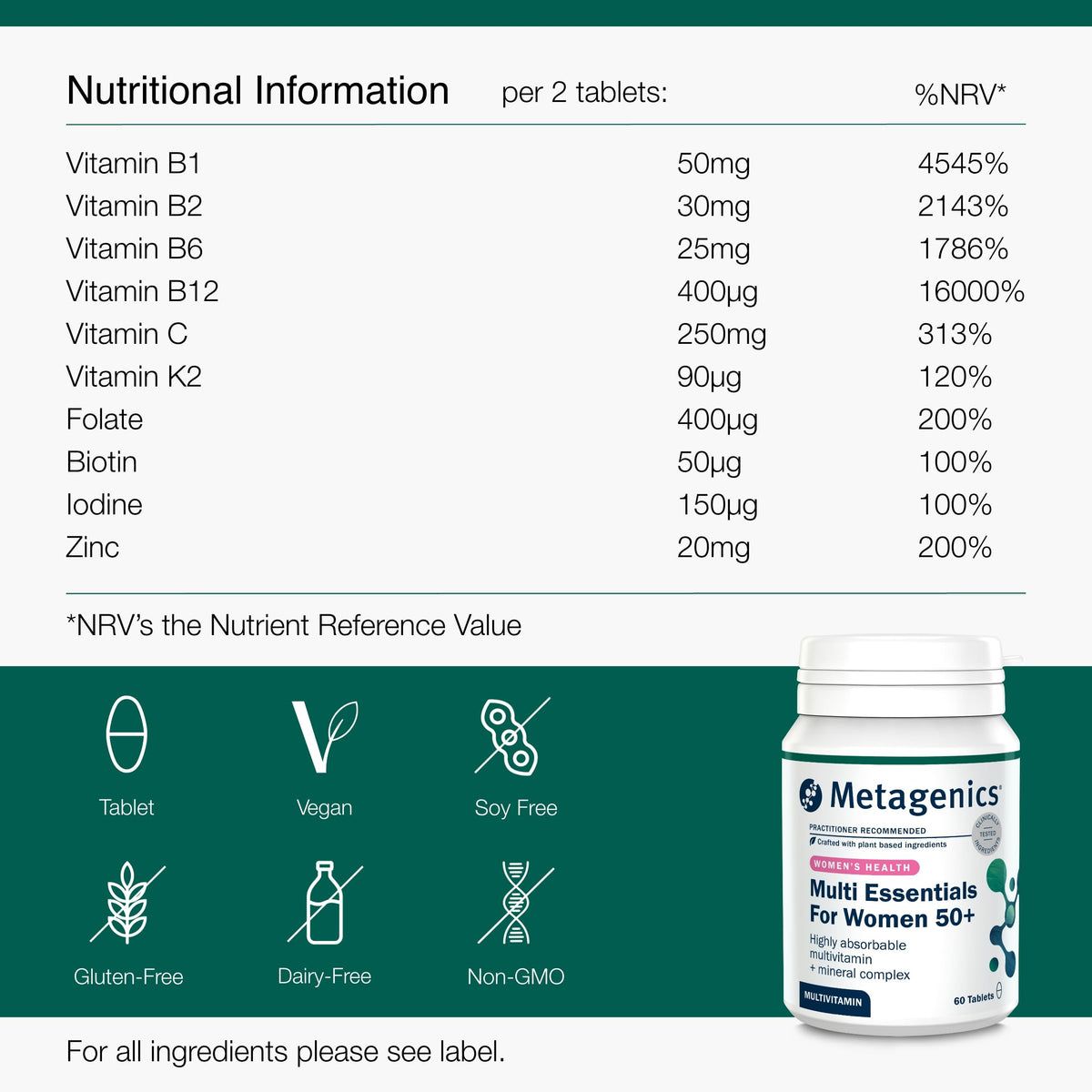 Metagenics Multi Essentials for Women 50+ - Multivitamin and Mineral Formula with Botanicals - 60 Tablets
