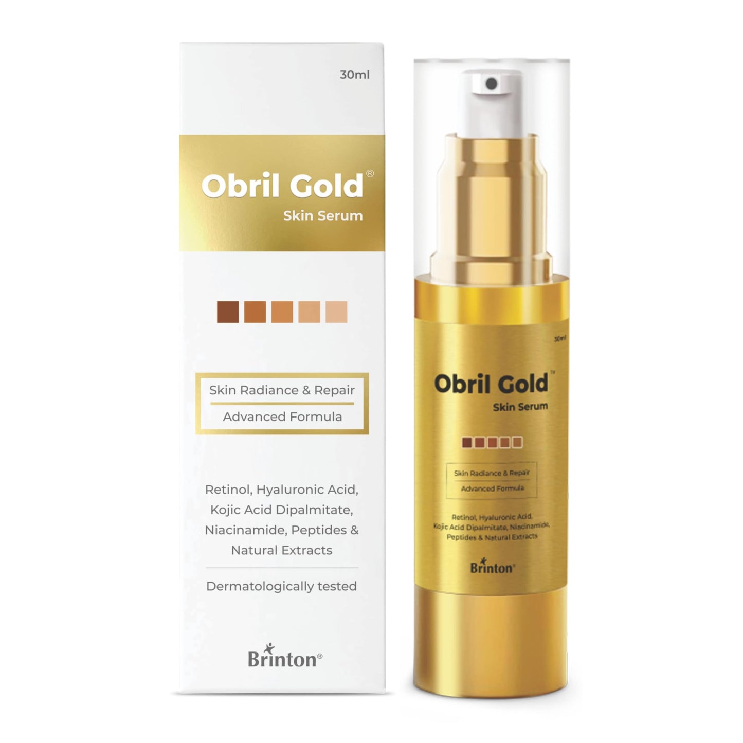 Brinton Obril Gold Skin Serum for Hyperpigmentation with Hyaluronic Acid for Dark Spot Removal, Tan & Acne Marks | Reduces Wrinkles & Fine Lines |Boosts Glow | For Men & Women - 30ml