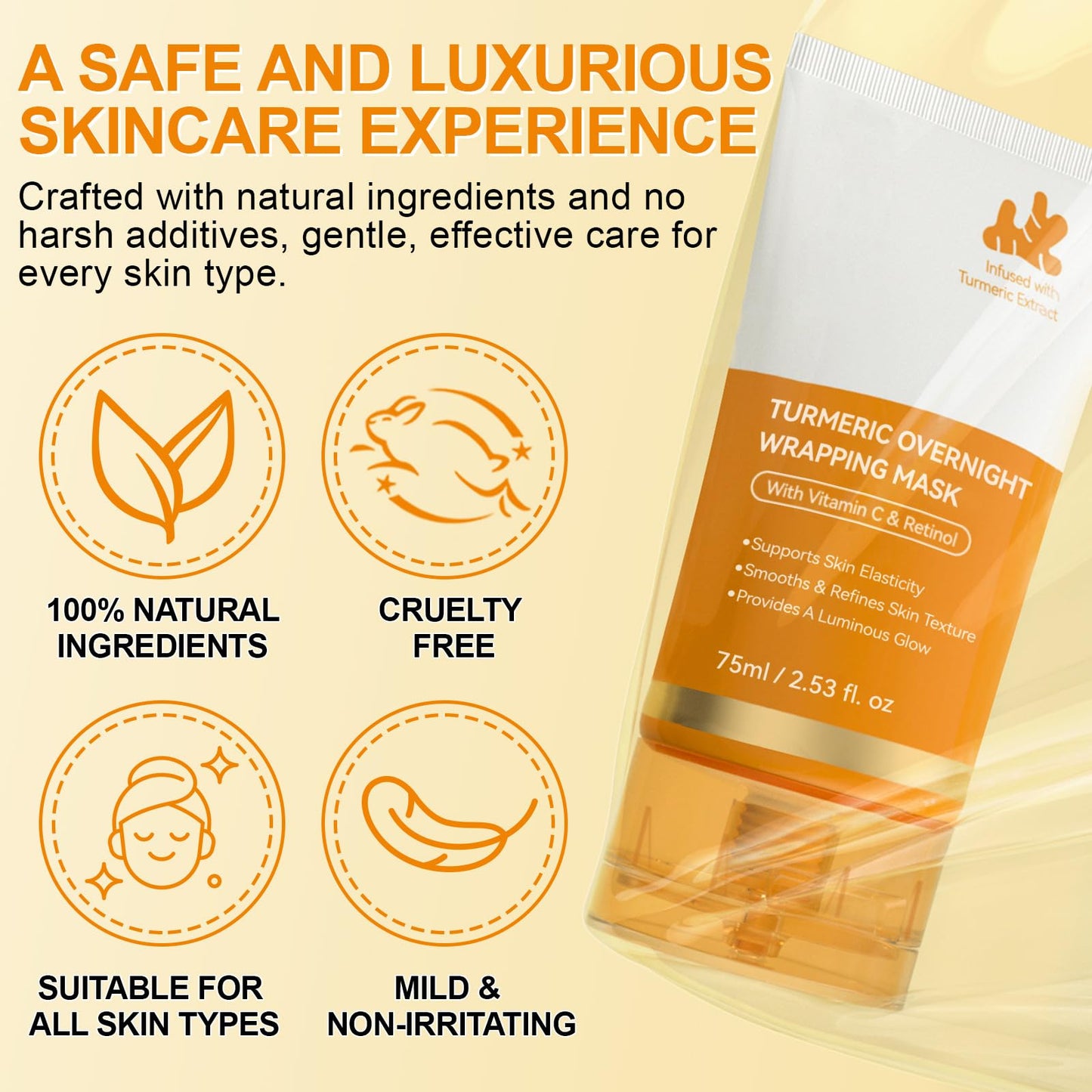 ThamGlow Turmeric Collagen Night Wrapping Mask, Kojic Acid Turmeric Collagen Mask Overnight Peel Off Face Masks - Brightening Face Treatment For Glowing Skin, Hydration Boost & Even Tone, Korean Skincare