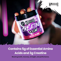 Warrior Creatine Monohydrate Plus EAA – 30 Servings Muscle Recovery & Support Formula with Performance Supplement Essential Amino Acid Powder Pre and Post Workout 270g Mixed Berry Flavour
