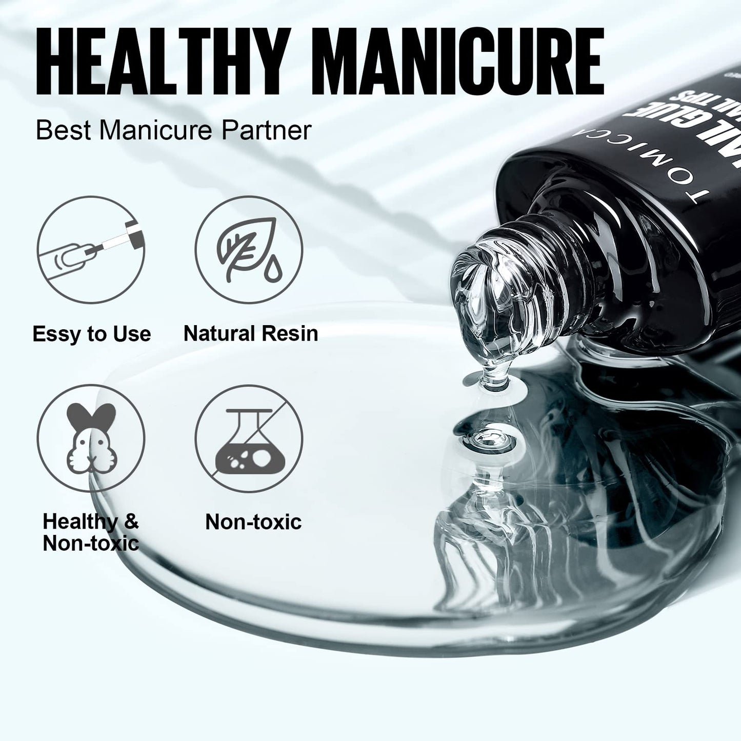TOMICCA Gel Nail Glue Set, 8 in 1 Nail Glue and No Wipe Top Coat Kit for Acrylic Nails, Super Strong Brush On Nail Glue Gel and Top Coat for False Nails and Gel Nail Polish, UV/LED Lamp Cure Required
