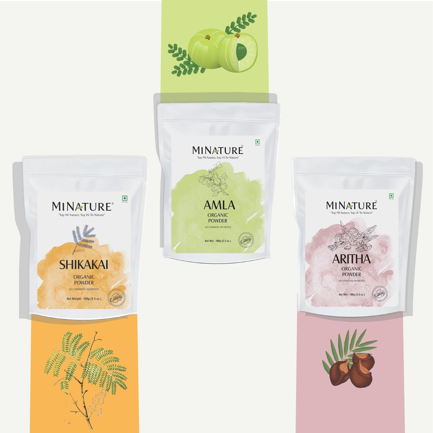 minature Combo Of Amla Powder Aritha & Shikakahi (Pack Of 3) | For Natural Beautiful Hair | Hair Pack for Hair, Conditioning, Smooth, and Shinny, and all types of Hair | 100 Each (100g*3)