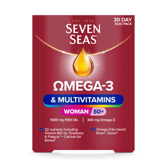 Seven Seas Omega-3 & Multivitamins Woman 50+, With Vitamin B12 and Calcium, 30-Day Duo Pack, 30 Omega-3 Capsules and 30 Multivitamin Tablets