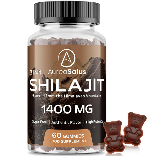 Shilajit Gummies 1400mg, Shilajit Supplement with Chaga and Ashwagandha, Original from Himalayan with Fulvic & Humic Acid and 85+ Minerals, for Energy, Immunity & Focus, Sugar-Free, 120 Gummies