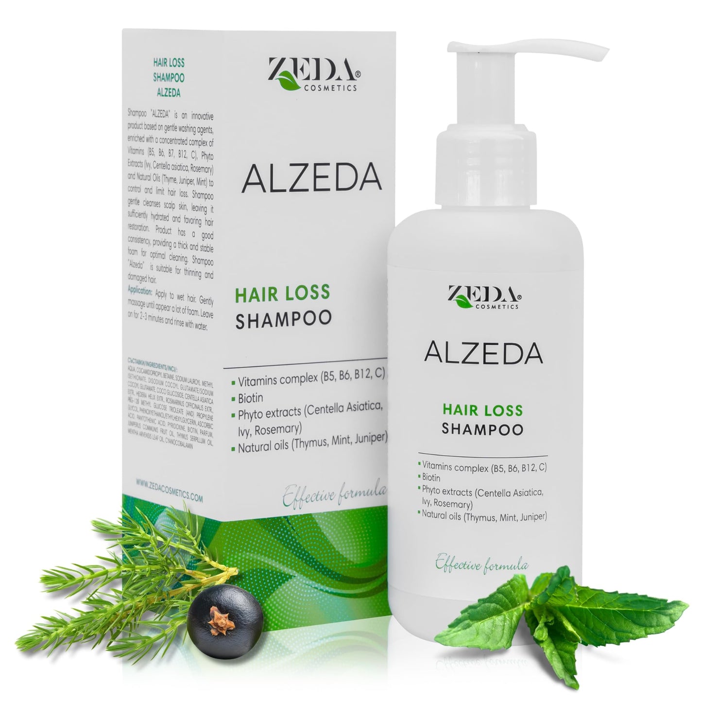ALZEDA Anti Hair Loss Shampoo 200 ml with Biotin, Rosemary, Vitamin C, B12, B Complex, Mint | Anti Hair Loss | Hair Growth | for Men and Women | Hair Growth | Hair Loss