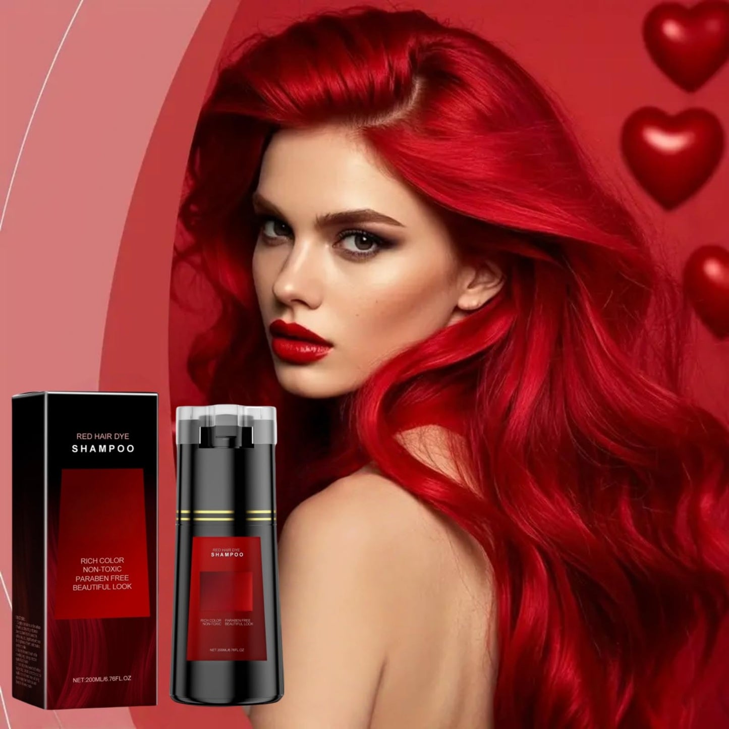 Mubuni Hair Care Instant Dye Shampoo,Polar Hair Dye Shampoo Women 3-In-1 Sha/mpoo for Color Hair,Instant Herbal Coloring Sham/poo,Hair Care Dye S/hampoo,Easy to Use Shampo/os Dy/e,Long Lasting(Red)