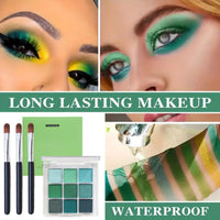 HIVETZ Green Eyeshadow Palette,Shimmer Eye Shadow Palettes,Glitter Eye Shadow Makeup,Glitter and Matte Eyeshadow,Green Eyeshadow,Highly Pigmented Eye Shadow Green,Eye Shadow Pallets with 3 Eyeshadow Brushes