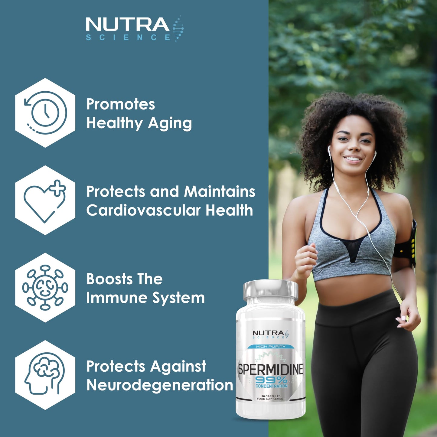 Nutra Science Spermidine 99% Concentration | 100X More Potent Than Wheat Germ Spermidine Supplements | 90 Vegan Spermidine Capsules 10mg Serving Highest Purity in The UK