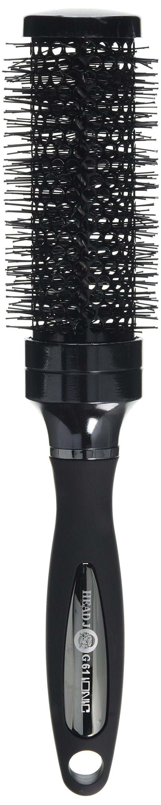 Head Jog 61 Black Ionic Radial Brush. Lightweight Round Hairbrush For Blow Drying, Curling. Ceramic Coated Barrel & Nylon Bristles, 38mm