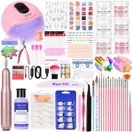 DouborQ Acrylic Nail Kit with Electric Nail Drill Nail Lamp,U V Nail Dryer Light Nail Art Tools,False Nail Tips Starter Set Acrylic Nail Art Supplies for Beginner with Everything (1-6)