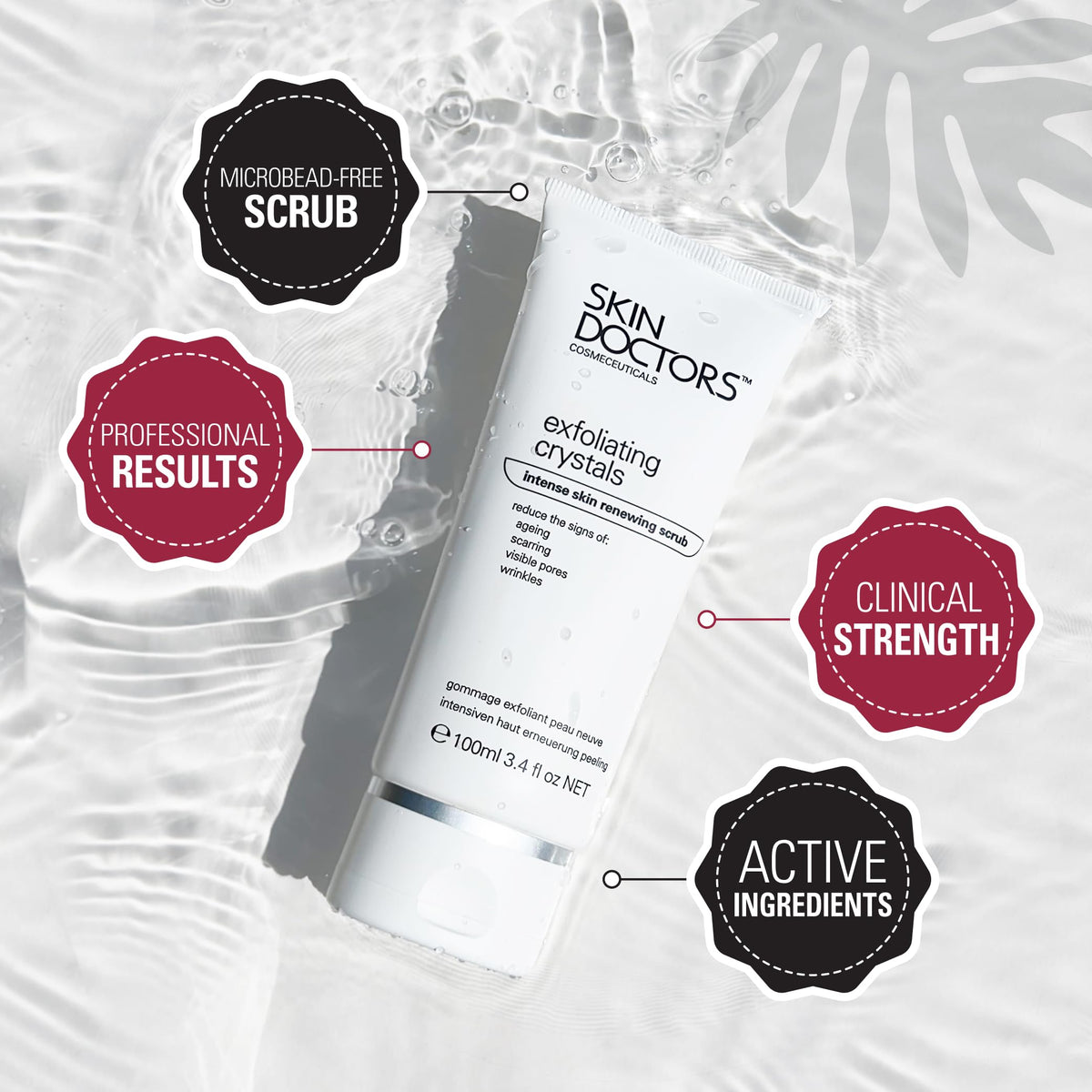 Skin Doctors SKIN DOCTORS Exfoliating Crystals Face & Body Scrub – Microbead Free Cream Exfoliator with Tea Tree Oil for Acne, Blemishes & Smooth Radiant Skin – 100ml